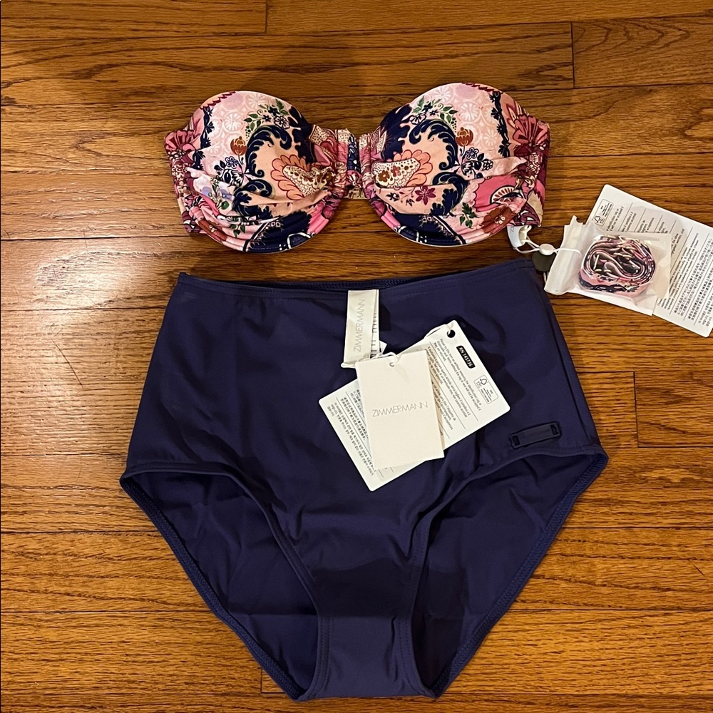 Zimmermann Pink and Navy Floral Bikini